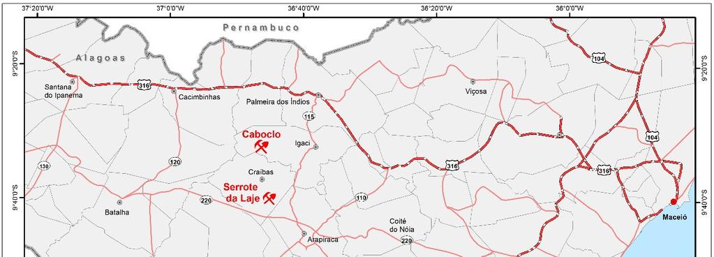 3 Figura i Mapa de localização dos depósitos de Cu-Au do Serrote da Laje e Caboclo.