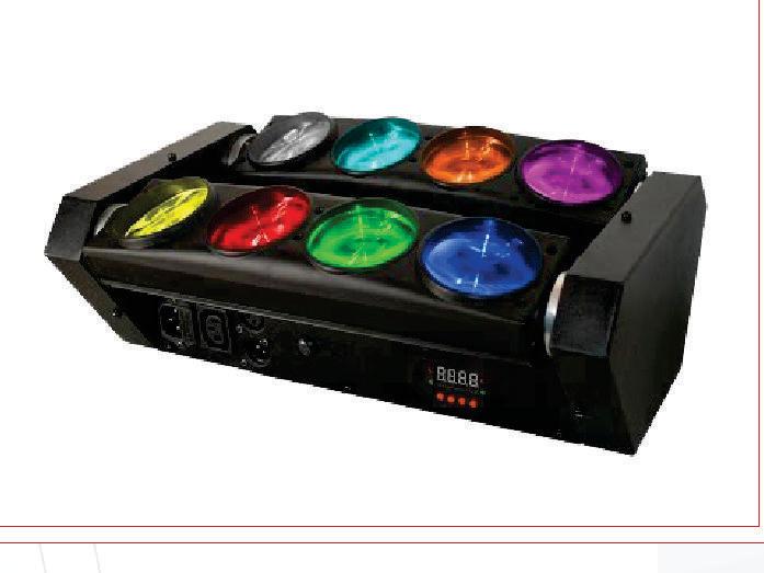 5Kg Voltagem: Bivolt MOVING LED WASH SPM-710 7 Led`s 4 em 1 / 10 watts cada (quadriled) Cores: RGBW Modo de controle: Dmx / Automático / Sensor sonoro