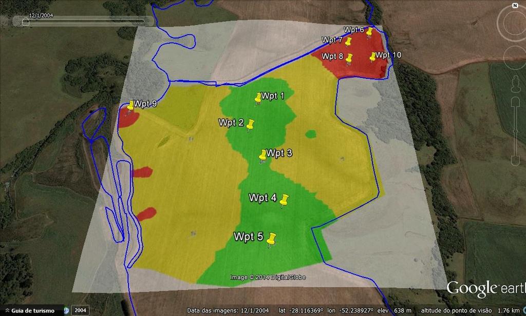 37 Figura 9 Mapas de produtividade interpolados de 5 anos de colheita, com os pontos de coleta de solo Para coleta foi utilizada, como ferramenta, uma pá de corte até a profundidade de 0,6 m e um