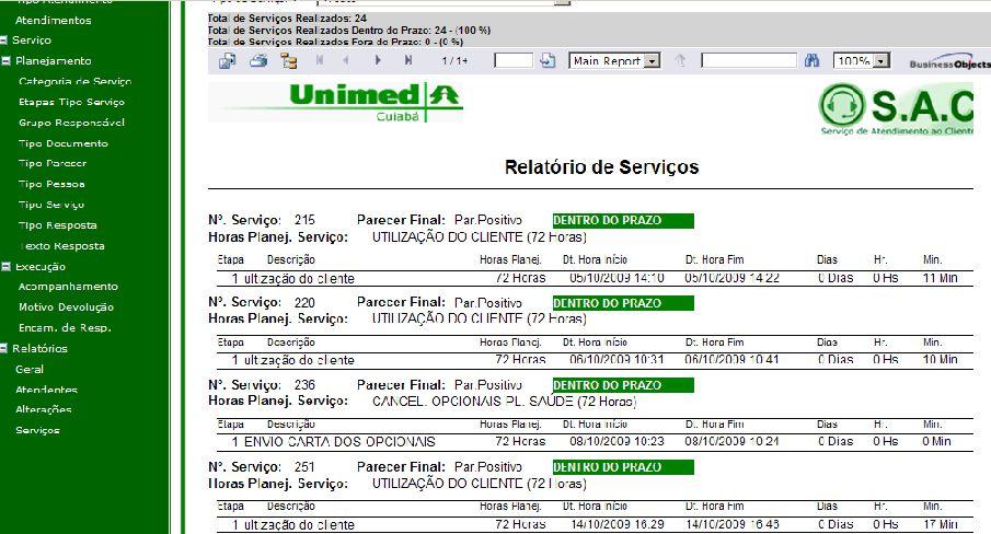 RELATÓRIOS DE SERVIÇO Temos a opção de