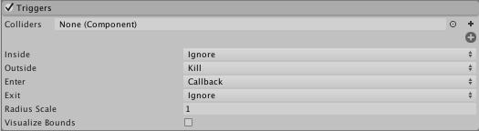 Propriedades (Triggers): Permite que as partículas acionem triggers.