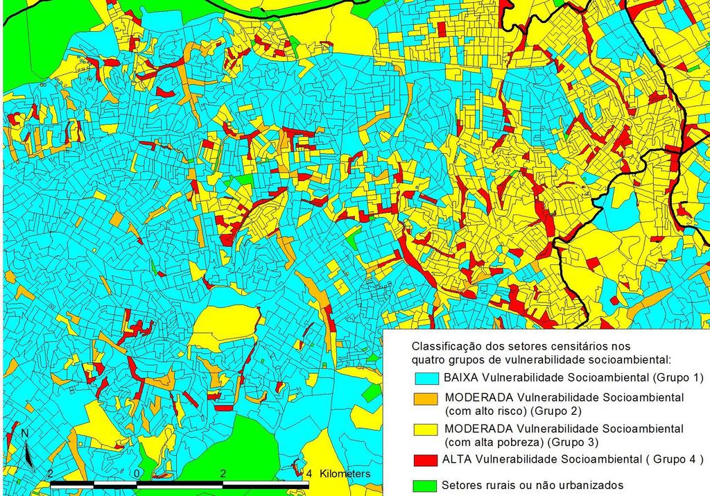 9 Mapa 3 Classificação dos setores censitários dos 21 municípios da mancha urbana da RMSP nos quatro grupos de vulnerabilidade socioambiental (detalhe da Zona Leste de São Paulo) 12 Fontes: