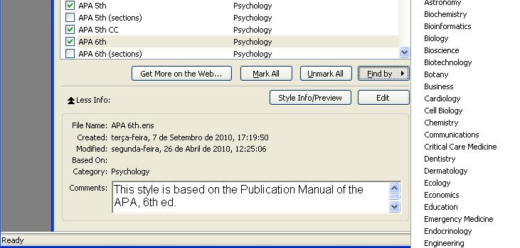 pesquisar estilos bibliográficos por área temática (categoria),