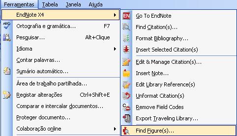 Inserir citações (MS-Word versão 2003) 4 Inserir imagens com legenda no Word: > É possível associar imagens a referências bibliográficas no EndNote.