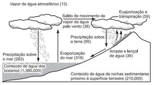 a) I e II. b) I e IV. c) III e IV. d) I, II e III. e) II, III e IV. 3. (UNIFESP) Observe a figura, que se refere ao ciclo da água em escala global.