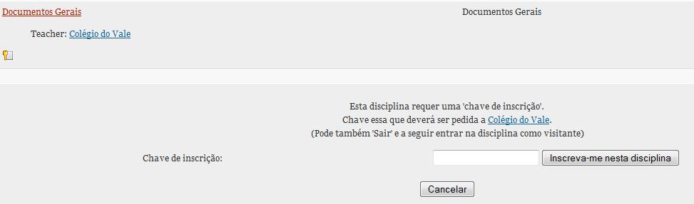 Esta chave permitirá aceder a todos os menus desta área: calendário escolar; circulares; documentos gerais; ementas, manuais aprovados;