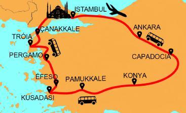 Lendas da Turquia Excursão de dia inteiro em Istambul com almoço Circuito de 7 dias / 6 noites a Ankara, Capadócia, Pamukkale, Kusadasi e Canakkale conforme o roteiro com pensão completa - hotéis de