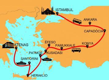 cruzeiro 2 noites de hotel em Atenas Meio dia de visita da cidade de Atenas na Turquia Todos os traslados conforme o itinerário (3) SÁBADO: ISTAMBUL Chegada, recepção e traslado para o hotel