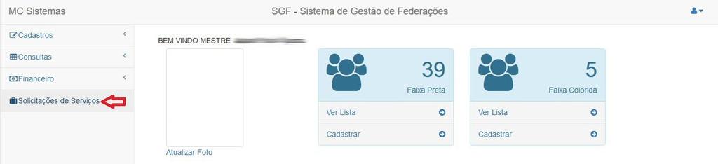 SOLICITANDO CERTIFICADOS DE FAIXA COLORIDA Siga os passos de acordo com as figuras abaixo para solicitar os certificados de faixas coloridas.