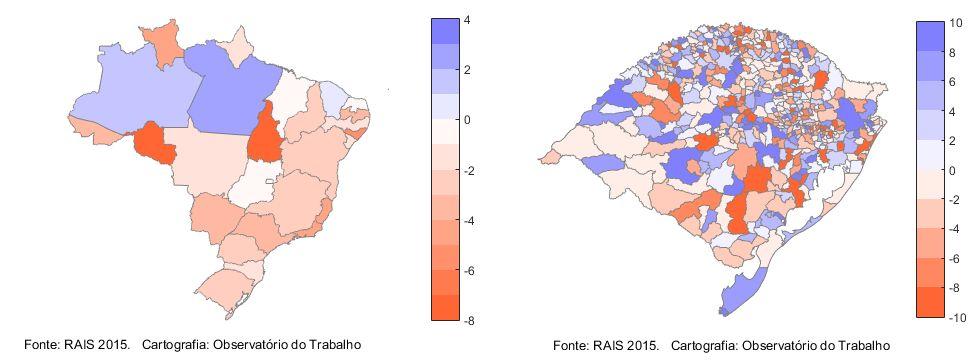 variações maiores que 10% ou menores que -10% estão com as mesmas cores dos extremos da escala.