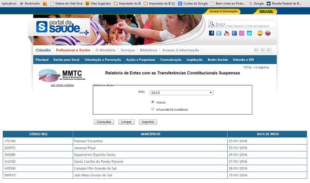 ACESSO A PÁGINA ÍCONE (MMTC - RELATÓRIOS) Entes que