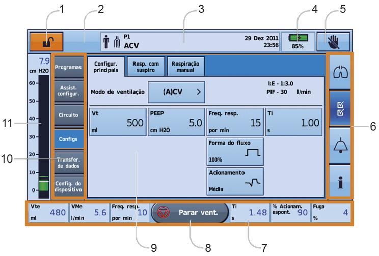 O sistema Astral Descrição 3 Indicador de terapia ligado/desligado Dispositivo pronto Verde constante quando o dispositivo está ligado, mas não está ventilando.