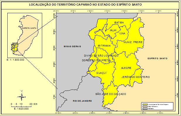 2. Metodologia de Trabalho O Território Rural do Caparaó Capixaba (TRCC) está situado ao Sul do estado do Espírito Santo, entre as latitudes de 20 19 e 21 37 S e longitude de 41 43 e 41 53 O,