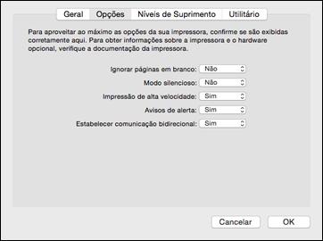 Você verá uma tela como esta: 4. Selecione qualquer uma das preferências de impressão disponíveis. 5. Clique em OK.