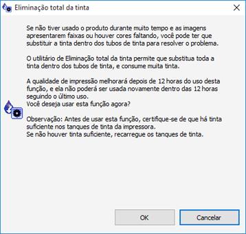 depois selecione Opções e Suprimentos. Selecione Utilitário e selecione Abrir o Utilitário de Impressão. 3. Clique no botão Eliminação total da tinta (Windows) ou Limpeza Total do Sistema (Mac OS X).