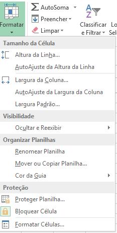 Nos mesmos comandos de inserir e excluir, é possível excluir ou inserir linhas e colunas selecionadas.