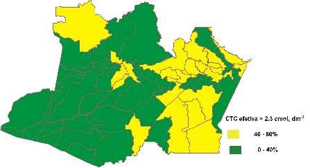 Mapas da Distribuição Aproximada da Fertilidade dos Solos do Estado do Amazonas 17 Mapa da distribuição da soma de bases (K + Ca + Mg).