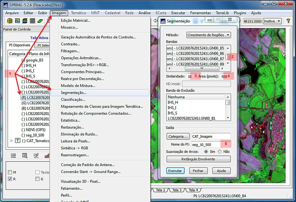 13. Classificação não supervisionada Com uma das bandas selecionadas, clique em Imagem>Segmentação.