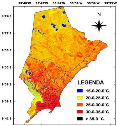 vezes, em nível local nos grandes centros urbanos, uma mudança vista facilmente quando observamos a Figura 8, com destaque para as áreas de maiores influência humana (parte baixa de Maceió-AL), com