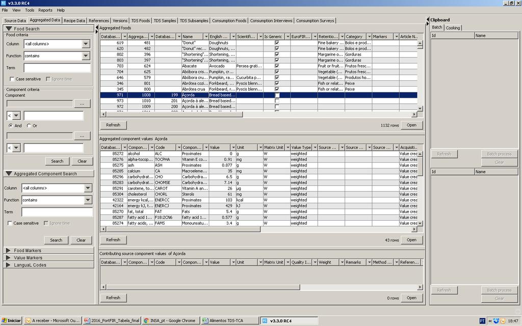 Dados Compilação Armazenados no software FoodCASE Disponíveis no portal