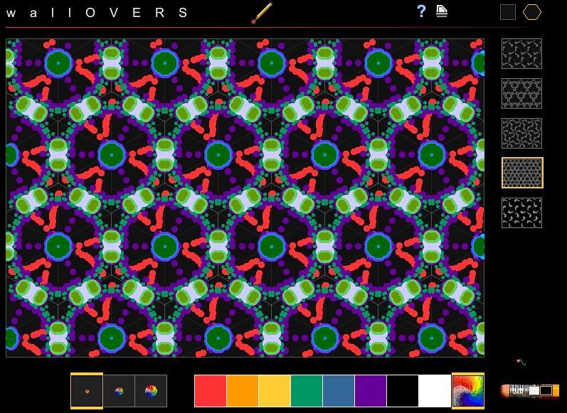 Começar por seleccionar uma grade quadrada ou hexagonal e escolher um padrão e cor de fundo. É possível alterar o tamanho do pincel ou a cor para variar os padrões.
