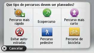 8. Seleccione o tipo de percurso que pretende planear. 9. Quando o novo percurso for mostrado, toque em Concluído. Para obter mais informações sobre o percurso, toque em Detalhes.