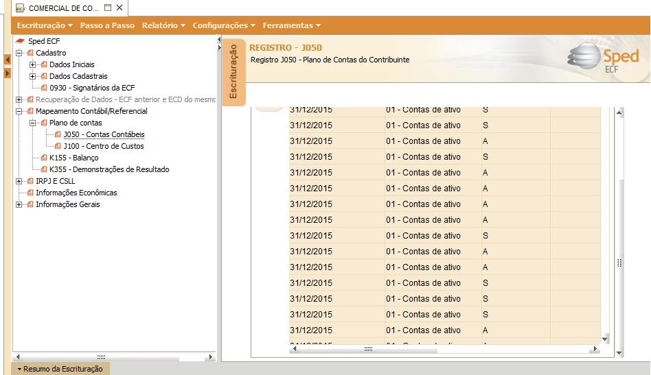 Registro J050 plano