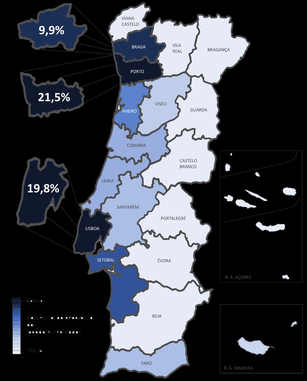 Os jogadores residentes nos distritos de Aveiro e Setúbal representam, no seu conjunto, mais de 15% do total de jogadores.