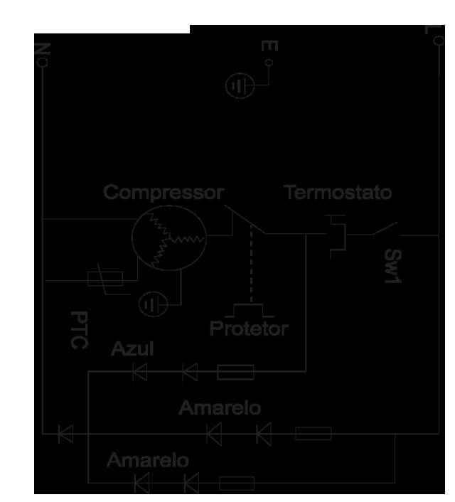 Principais Componentes: 1. Base para inserir o garrafão; 2. Interruptor; 3. indicador Luminoso; 4. Etiqueta; 5. Porta-garrafas; 6. Torneira; 7. base; 8.