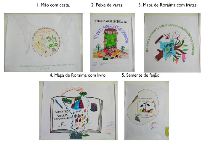 Após todas as apresentações, os desenhos favoritos da turma do curso de Gestão Agroecológica foram nesta ordem: feixe de varas (numero 2), mão com cesta (número 1) e semente de feijão (número 5).