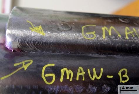 5 mostram os filetes de solda executados com os processos GMAW em corrente pulsada com a tocha empurrando a