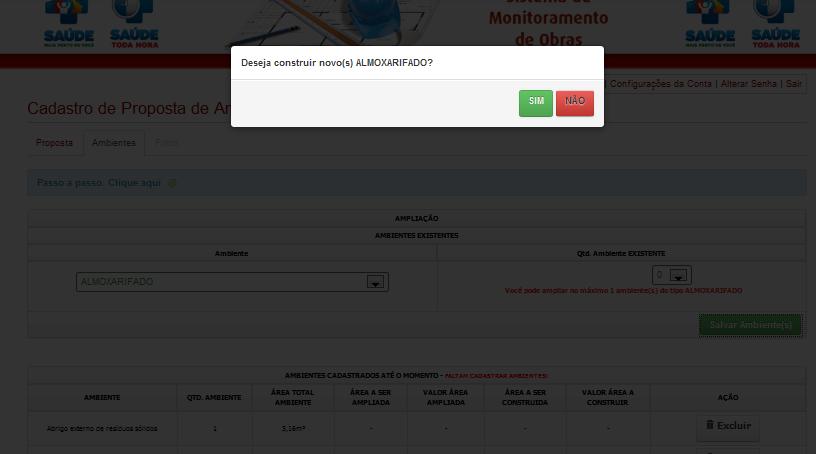 CASO SEJA POSSÍVEL CONSTRUIR UM NOVO AMBIENTE SELECIONADO