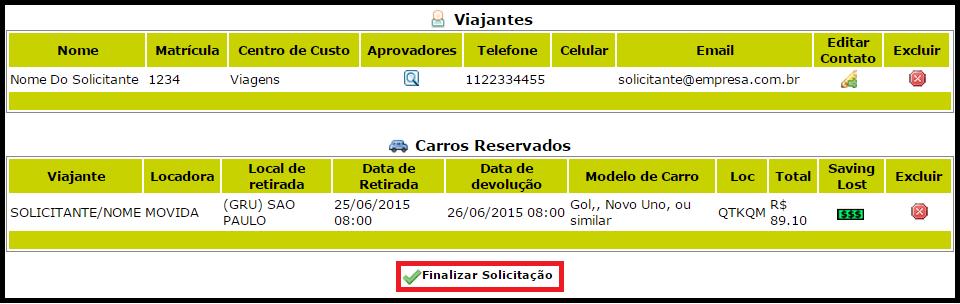 Na próxima tela será disponibilizado o orçamento disponível, logo após confirmar as informações clique em RESERVAR CARRO.