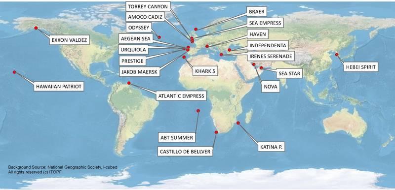 38 Posição Nome do navio Ano Localização Volume derramado (em toneladas) 40 14 Braer 1993 Ilhas Shetland, Reino Unido 85.000 15 Aegean Sea 1992 La Coruna, Espanha 74.