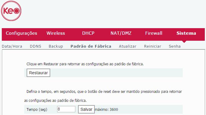 Submenu-padrão de fábrica Tela para restauração das configurações-padrão de fábrica Através dessa tela você pode retornar o KLR 300N às configurações-padrão de fábrica.