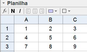 O GeoGebra apresenta a soma na célula imediatamente abaixo da seleção.