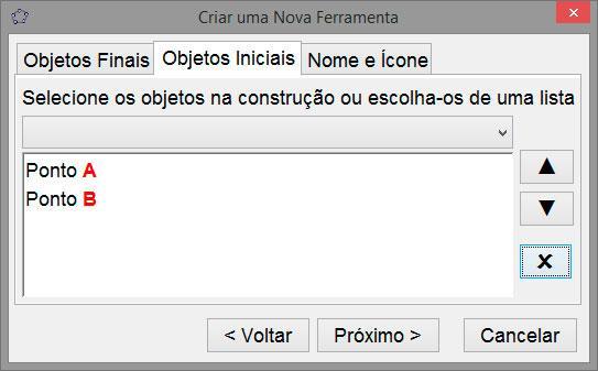 53 Na aba Objetos Iniciais devem ser escolhidos os objetos que são fundamentais para a construção do objeto final. Nesse caso devem ser os pontos A e B que determinam a medida do diâmetro do círculo.