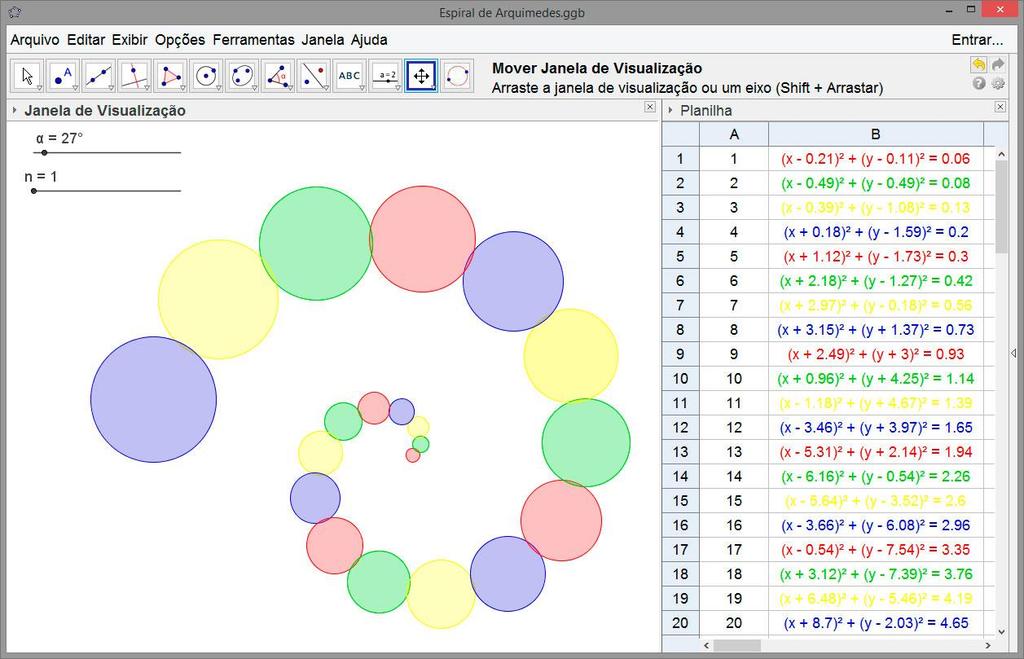 Isso fará com que o GeoGebra copie e cole a expressão de B1 nas células de B2, B3, B4,..., B20. Por último, selecione as células A1, A5, A9 e A17.