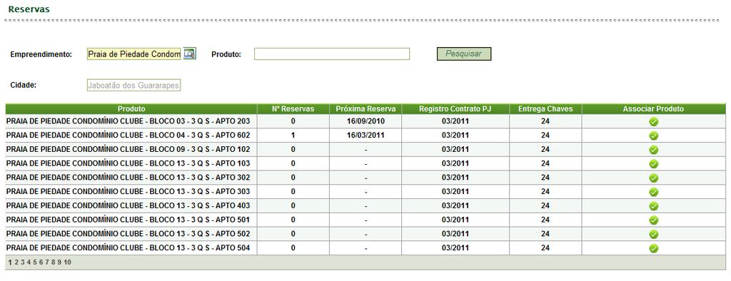 4.0. Reserva RESERVAS Cada corretor verá apenas suas reservas e o gerente verá todas as reservas feitas por sua equipe.