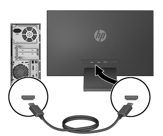 É fornecido um cabo HDMI. Ligue o cabo HDMI fornecido a um conector HDMI na parte posterior do monitor e a outra extremidade ao conector HDMI do dispositivo de origem.