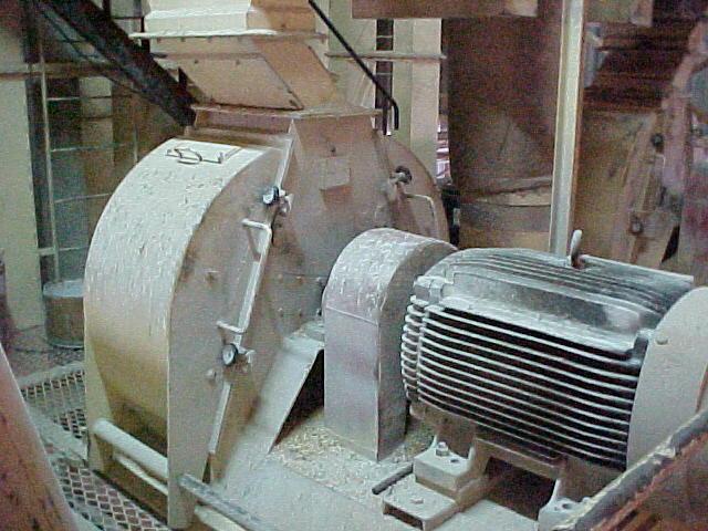O sistema de moagem é composto de dois moinhos a martelo de 128,80 kw (175 cv) de potência cada. Na Figura 6, mostra-se um dos motores de moinho a martelos. FIGURA 6.