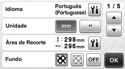 CONFIGURAÇÕES DA MÁQUINA Tel de configurções No pinel de LCD, s configurções pr funções específics podem ser selecionds e s configurções podem ser justds.