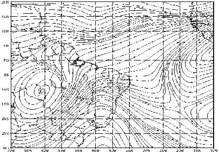 Figura 5 Cavado HN (F5), de corrente em 500hPa. Através da determinação de um padrão de circulação para esses fenômenos pode-se melhorar a previsão desses acontecimentos.