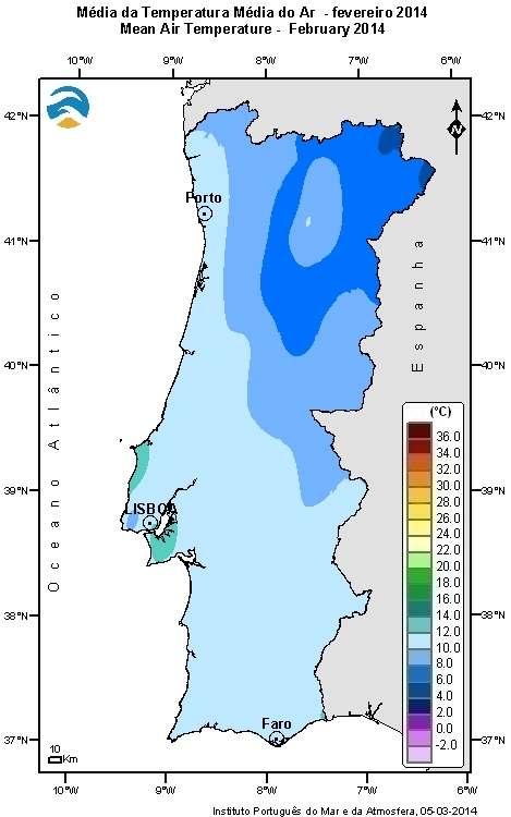 Figura 2 - Distribuição espacial dos valores médios da temperatura mínima, média e máxima do ar.