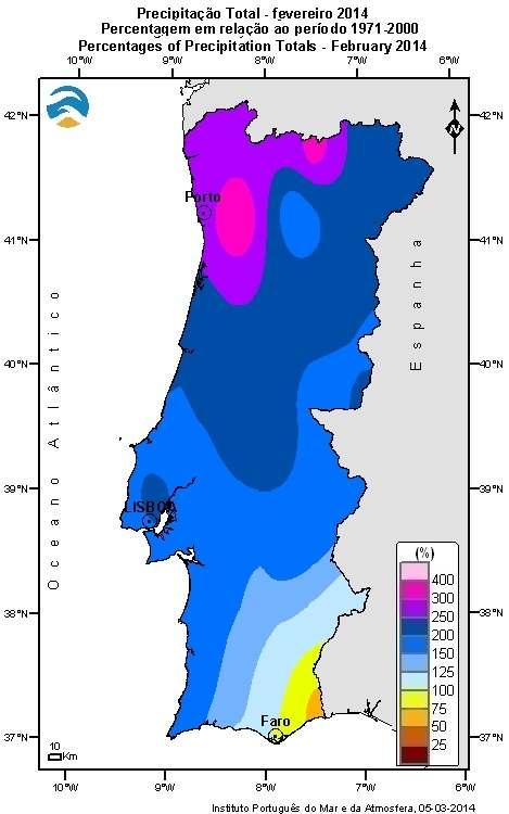 foi normal a seco. Os valores mensais variaram entre 24.6 mm em Castro Marim e 458.0 mm em Luzim.