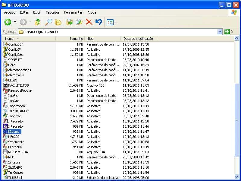 Tela 025 Importando os dados para o Firebird Selecione o aplicativo K2pump, dando dois cliques sobre o referido aplicativo.