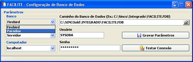 Tela 003 Preparando o ambiente para migração Clique no campo [Banco] e selecione a opção Paradox, conforme demonstrado na figura abaixo: Tela 004 Preparando o ambiente para migração A seguir, caso o