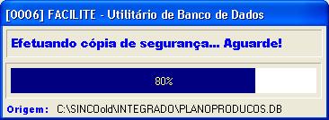 Tela 017 Preparando o ambiente para migração Ao concluir o processo de backup, o aplicativo FACILITE - Util irá iniciar uma verificação dos índices de todas as tabelas, para validar