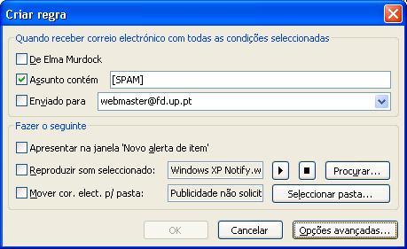 4b b) Eliminar SPAM definitivamente: 4. Clique no botão Opções avançadas para continuar.