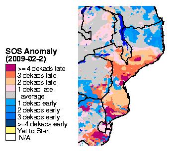 Figura 2 Anomalias das estimativas da precipitação via satélite 1-10 Jan 2009 11-20 Jan 2009 21-31 Jan 2009 1-10 Fev 2009 11-20 Feb 2009 Legenda Fonte: USGS/FEWS NET Contudo, de acordo com a última